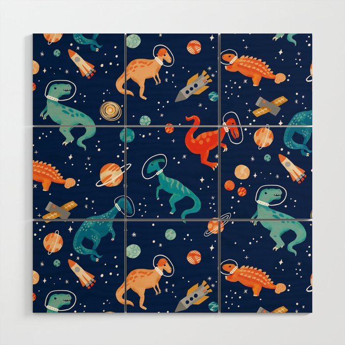 Painted Space Dinosaurs Wood Wall Art Gallery Image 1