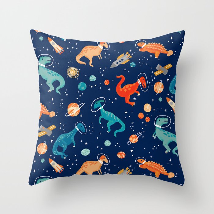 Painted Space Dinosaurs Throw Pillow Gallery Image 1