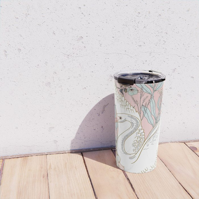 seamless floral pattern with white swan Travel Mug Gallery Image 4