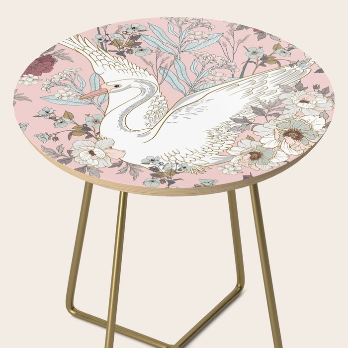 seamless floral pattern with white swan Side Table Gallery Image 2