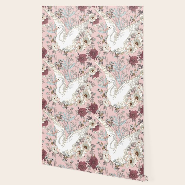 seamless floral pattern with white swan Wallpaper Gallery Image 2