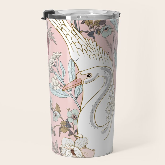 seamless floral pattern with white swan Travel Mug Gallery Image 3