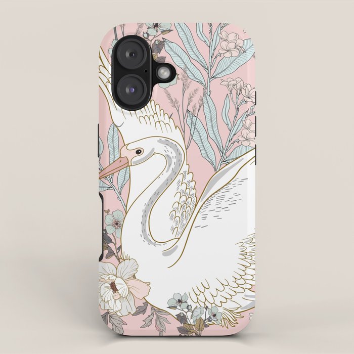 seamless floral pattern with white swan iPhone Case Gallery Image 1