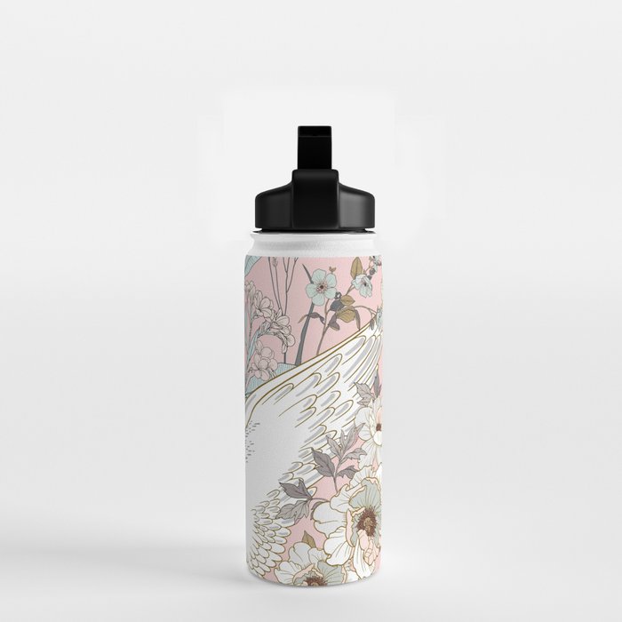 seamless floral pattern with white swan Water Bottle Gallery Image 2