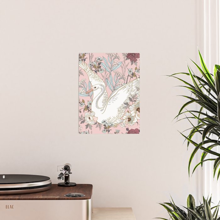 seamless floral pattern with white swan Poster Gallery Image 2
