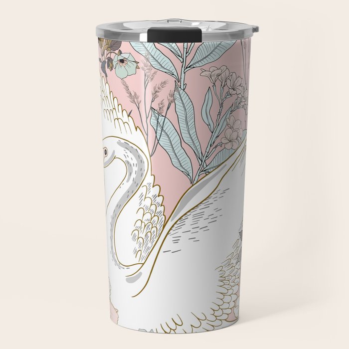 seamless floral pattern with white swan Travel Mug Gallery Image 1