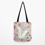 seamless floral pattern with white swan Tote Bag Gallery Image 2