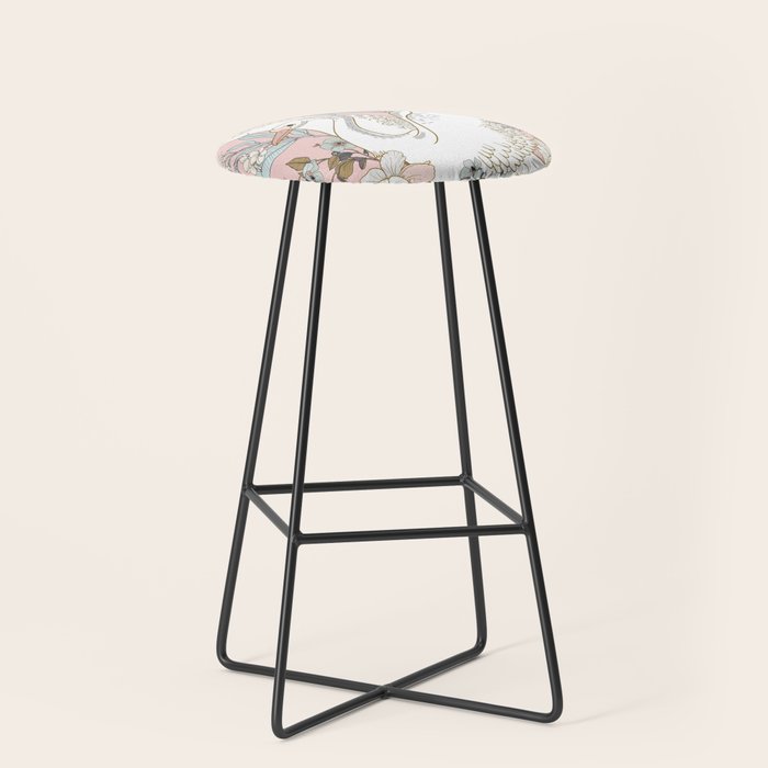 seamless floral pattern with white swan Stool Gallery Image 1