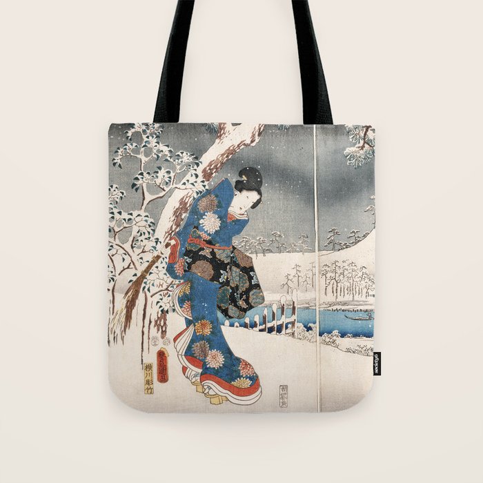 Japanese Vintage Kunisada Hiroshige Snowy Landscape Tote Bag Gallery Image 1
