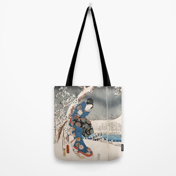Japanese Vintage Kunisada Hiroshige Snowy Landscape Tote Bag Gallery Image 2
