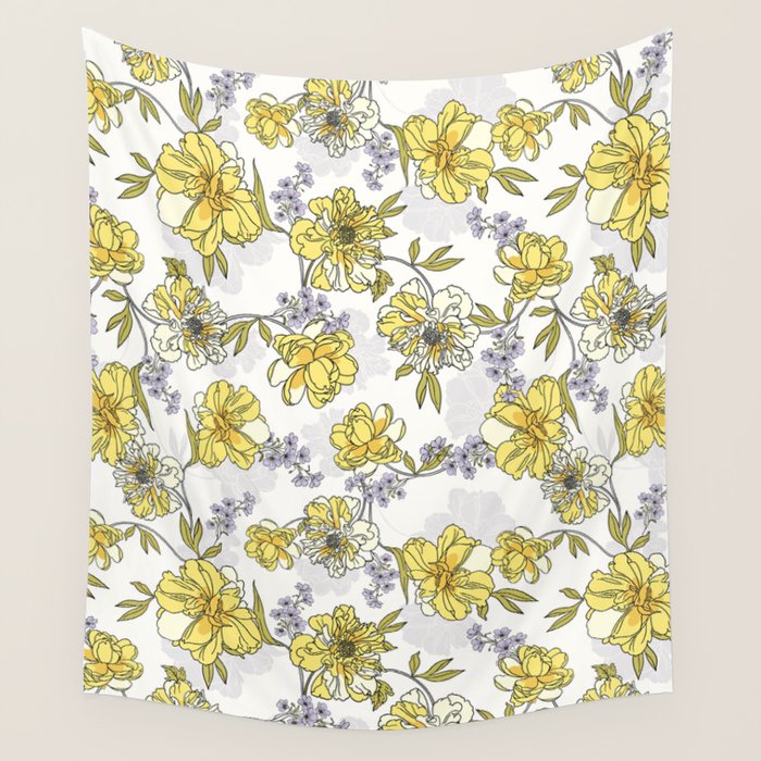 Luxurious pattern with yellow flowers Wall Tapestry Gallery Image 1