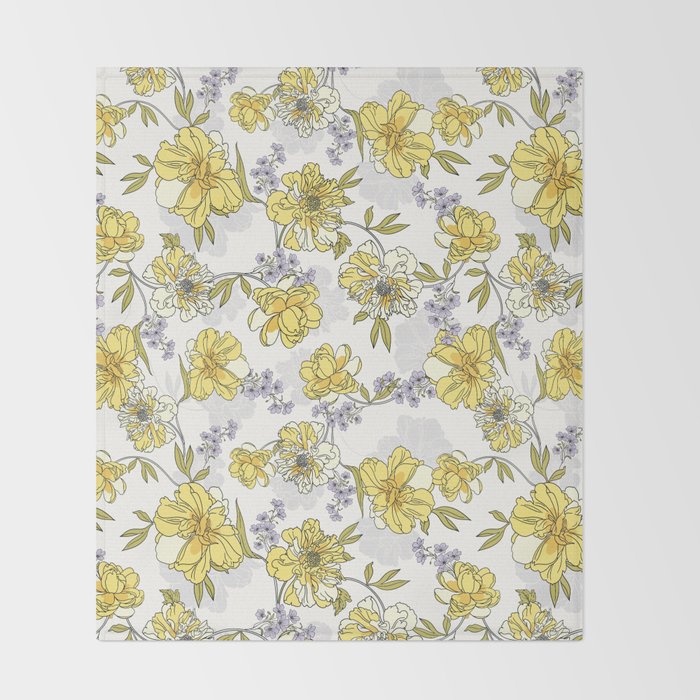 Luxurious pattern with yellow flowers Throw Blanket Gallery Image 2