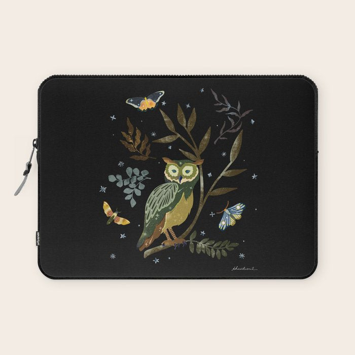 Moonlit Owl and Fluttering Moths Laptop Sleeve Gallery Image 1