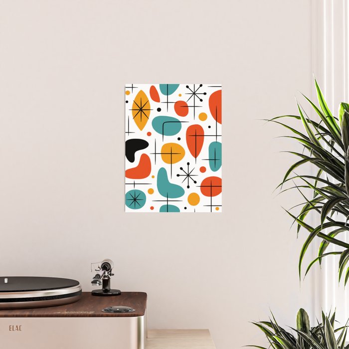Retro Mid Century Modern Atomic Starburst Pattern Poster Gallery Image 2