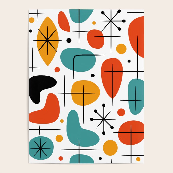 Retro Mid Century Modern Atomic Starburst Pattern Poster Gallery Image 4