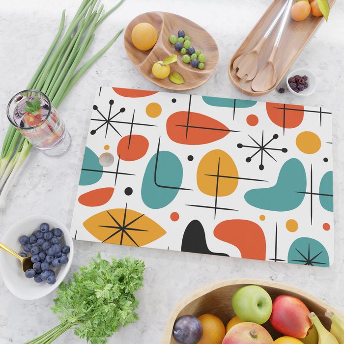 Retro Mid Century Modern Atomic Starburst Pattern Cutting Board Gallery Image 2