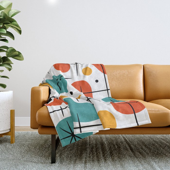 Retro Mid Century Modern Atomic Starburst Pattern Throw Blanket Gallery Image 1