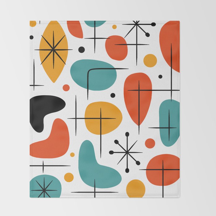 Retro Mid Century Modern Atomic Starburst Pattern Throw Blanket Gallery Image 2