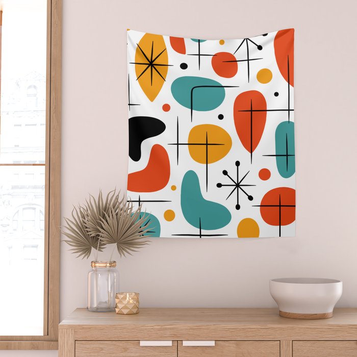 Retro Mid Century Modern Atomic Starburst Pattern Wall Tapestry Gallery Image 2