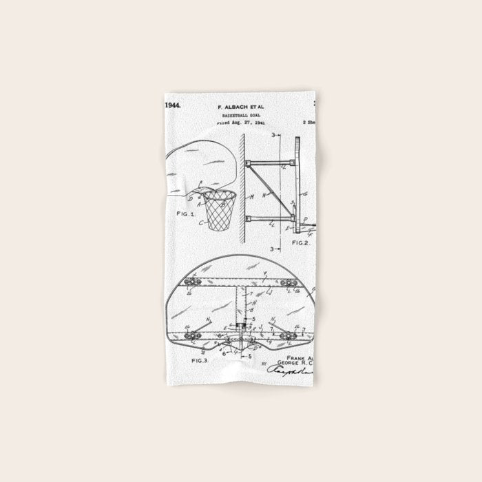 Basketball Net Patent - Basketball Fan Coach Player Art - White Bath Towel Gallery Image 1