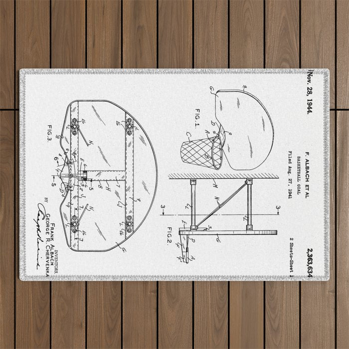 Basketball Net Patent - Basketball Fan Coach Player Art - White Outdoor Rug Gallery Image 1
