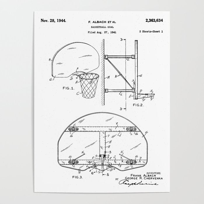 Basketball Net Patent - Basketball Fan Coach Player Art - White Poster Gallery Image 4