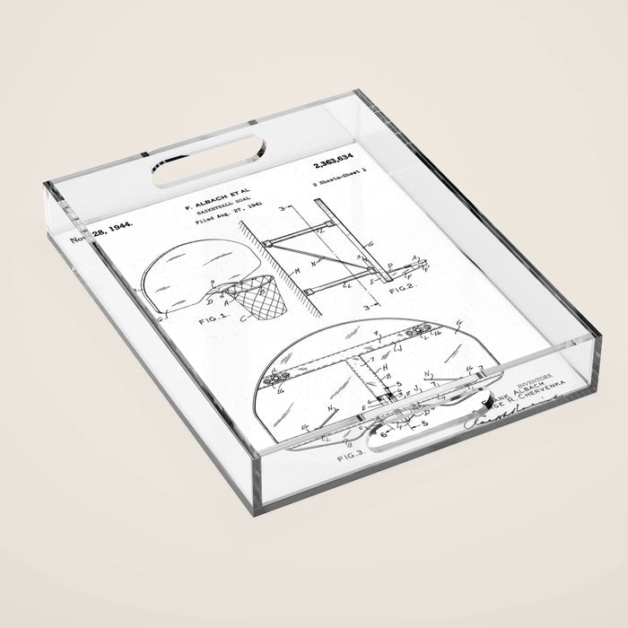 Basketball Net Patent - Basketball Fan Coach Player Art - White Acrylic Tray Gallery Image 1