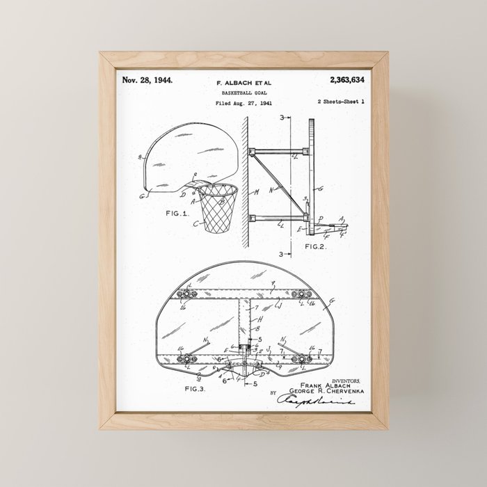Basketball Net Patent - Basketball Fan Coach Player Art - White Mini Art Print Gallery Image 1