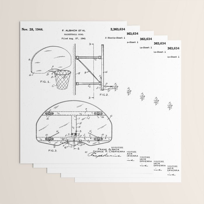 Basketball Net Patent - Basketball Fan Coach Player Art - White Wrapping Paper Gallery Image 3