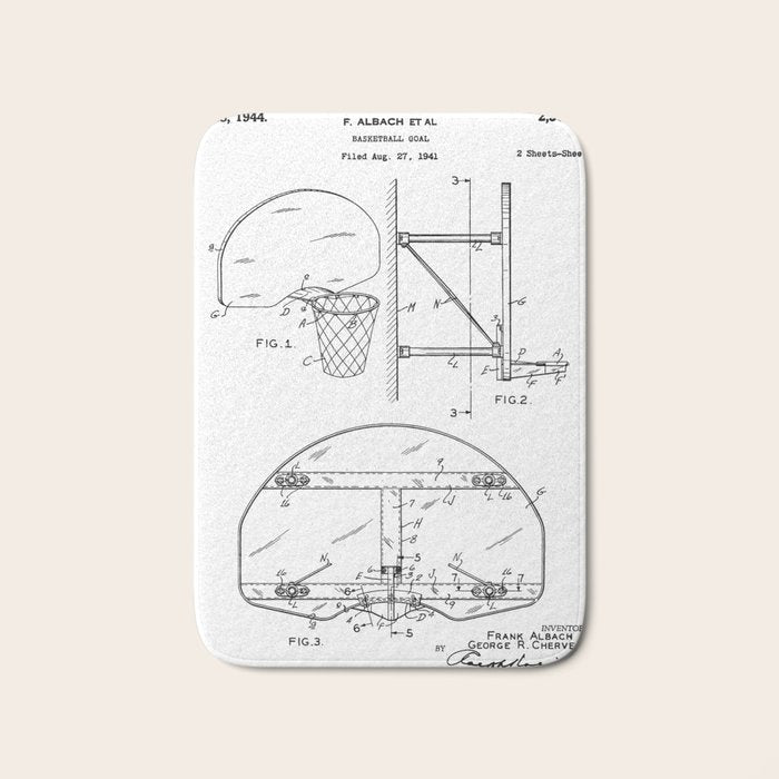 Basketball Net Patent - Basketball Fan Coach Player Art - White Bath Mat Gallery Image 1