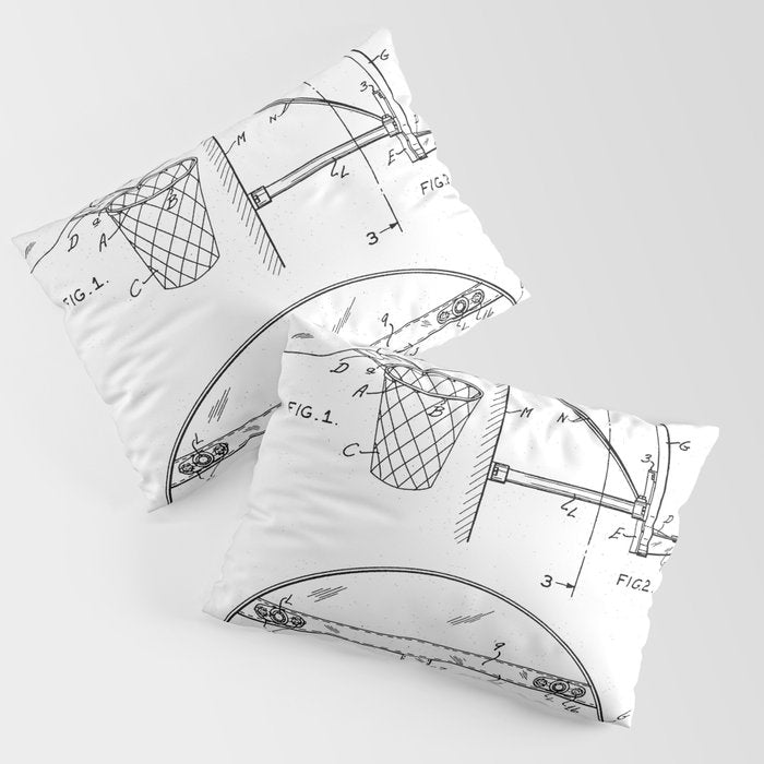 Basketball Net Patent - Basketball Fan Coach Player Art - White Pillow Sham Gallery Image 3