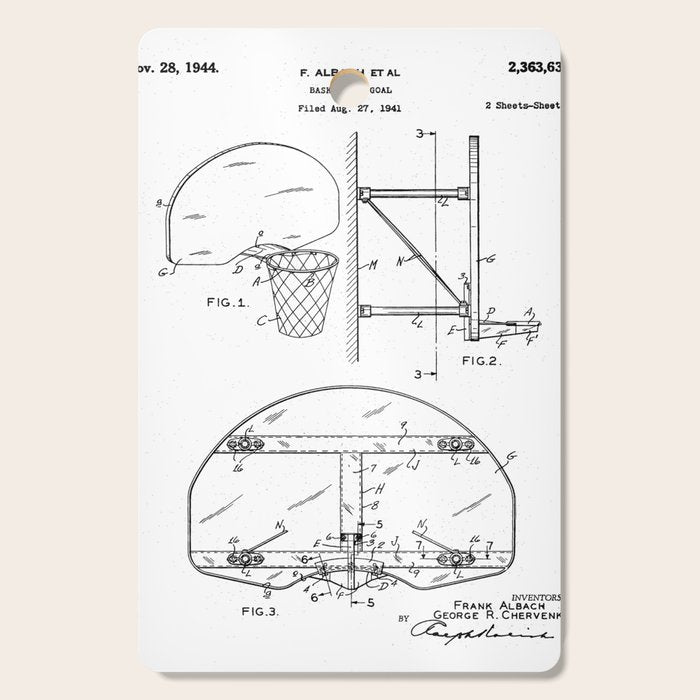Basketball Net Patent - Basketball Fan Coach Player Art - White Cutting Board Gallery Image 1
