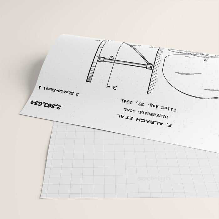 Basketball Net Patent - Basketball Fan Coach Player Art - White Wrapping Paper Gallery Image 2