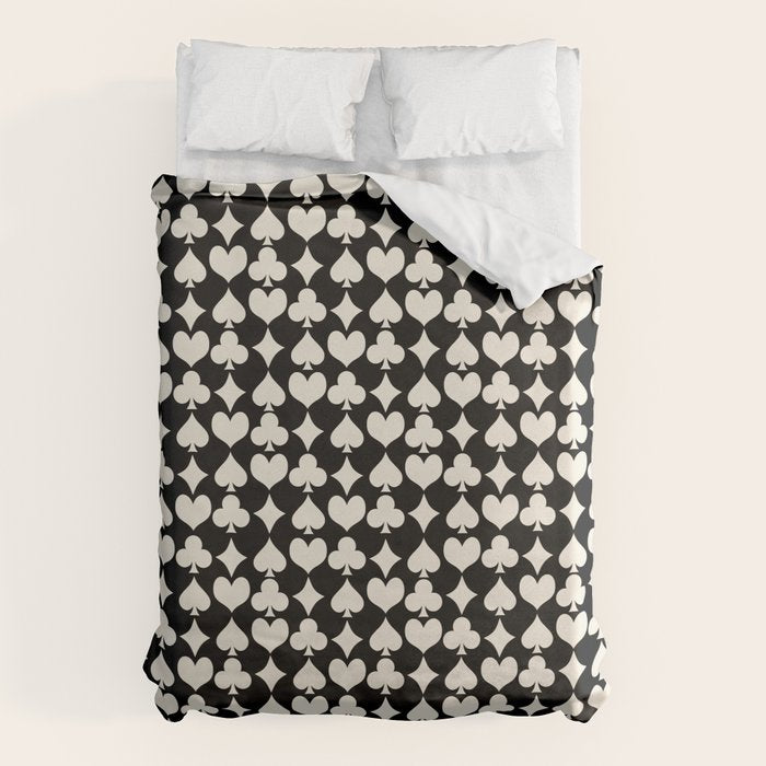 Card Suit Motifs I Black and White Duvet Cover Gallery Image 1