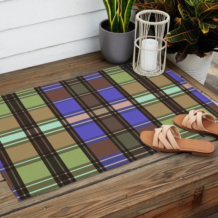 Fusion Colorful Toned Grids Outdoor Rug Gallery Image 2