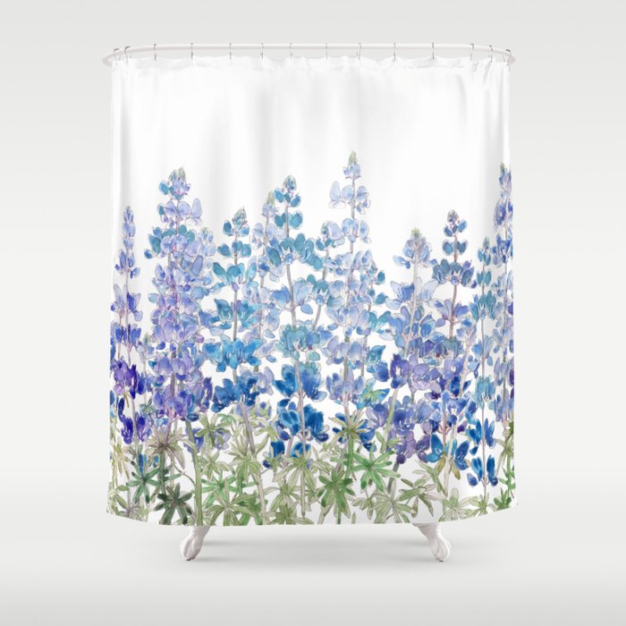blue and purple lupin flowers horizontal  Shower Curtain Gallery Image 1