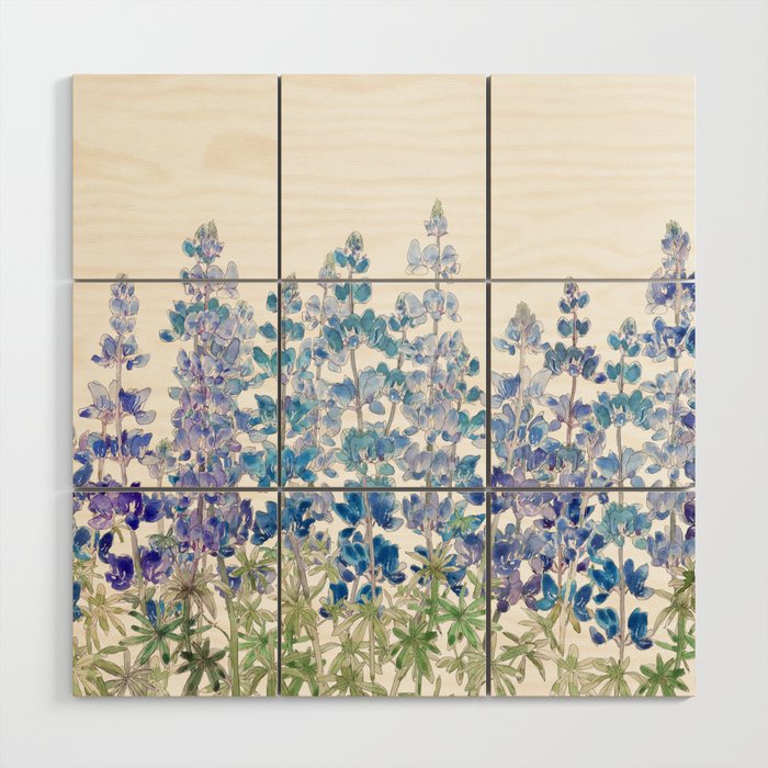blue and purple lupin flowers horizontal  Wood Wall Art Gallery Image 1