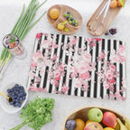 Vintage blush pink floral black white stripes Cutting Board Gallery Image 2