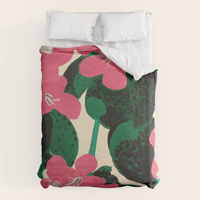 Azalea Blossoms with Jade Leaves Duvet Cover Gallery Image 6