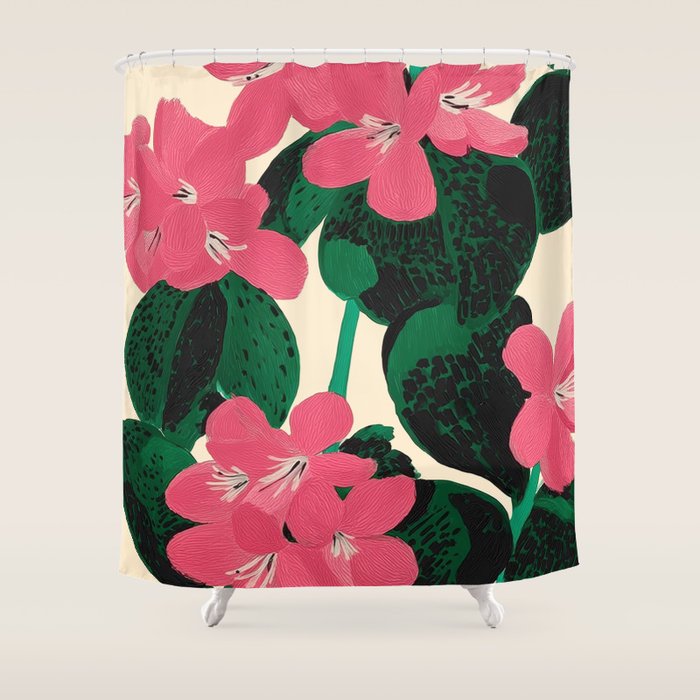 Azalea Blossoms with Jade Leaves Shower Curtain Gallery Image 1