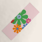 Happy Retro Flowers 60s 70s Smiley Face Colorful Spring Floral on Pink Yoga Mat Gallery Image 1