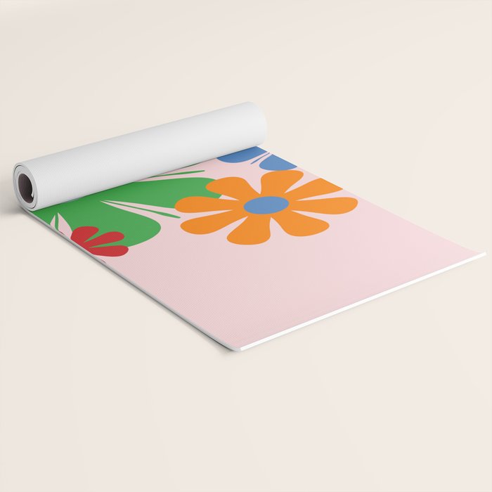 Happy Retro Flowers 60s 70s Smiley Face Colorful Spring Floral on Pink Yoga Mat Gallery Image 2