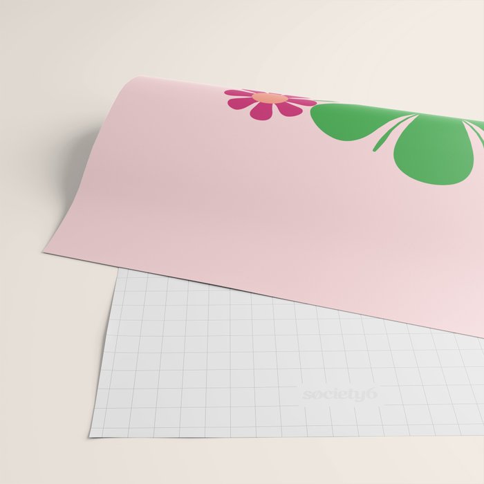 Happy Retro Flowers 60s 70s Smiley Face Colorful Spring Floral on Pink Wrapping Paper Gallery Image 2