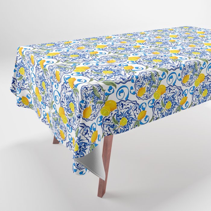Summer,citrus,Mediterranean style,lemon fruit,simple pattern  Tablecloth Gallery Image 1