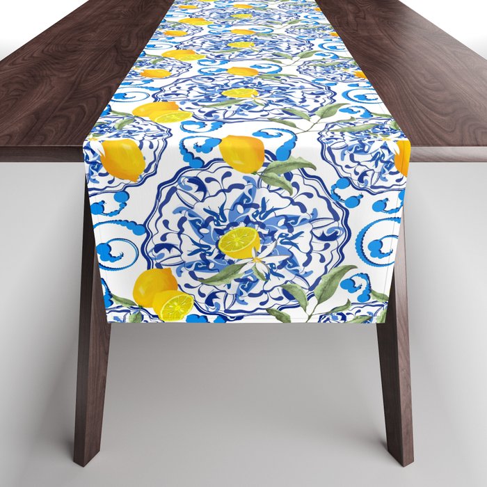Summer,citrus,Mediterranean style,lemon fruit,simple pattern  Table Runner Gallery Image 1