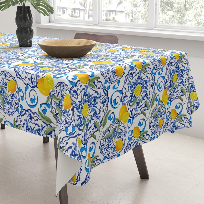 Summer,citrus,Mediterranean style,lemon fruit,simple pattern  Tablecloth Gallery Image 3