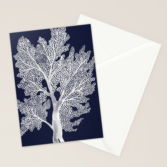 Sea Fan Coral - White on Navy Stationery Card Gallery Image 2