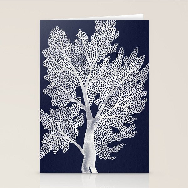Sea Fan Coral - White on Navy Stationery Card Gallery Image 2