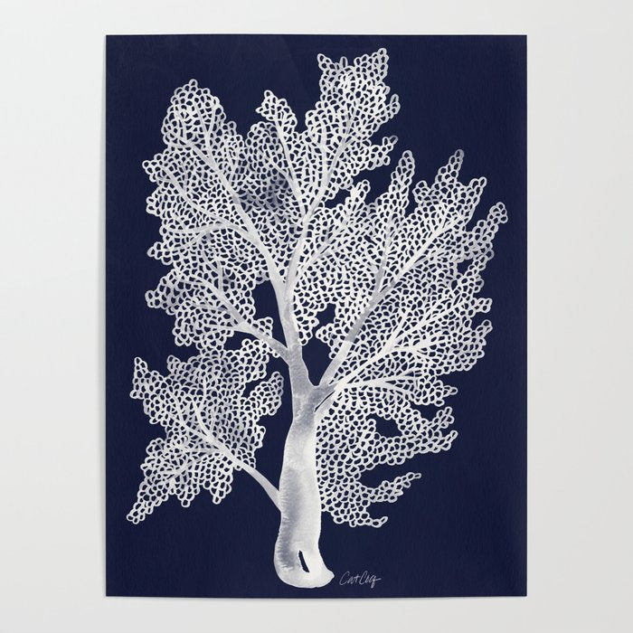 Sea Fan Coral - White on Navy Poster Gallery Image 4