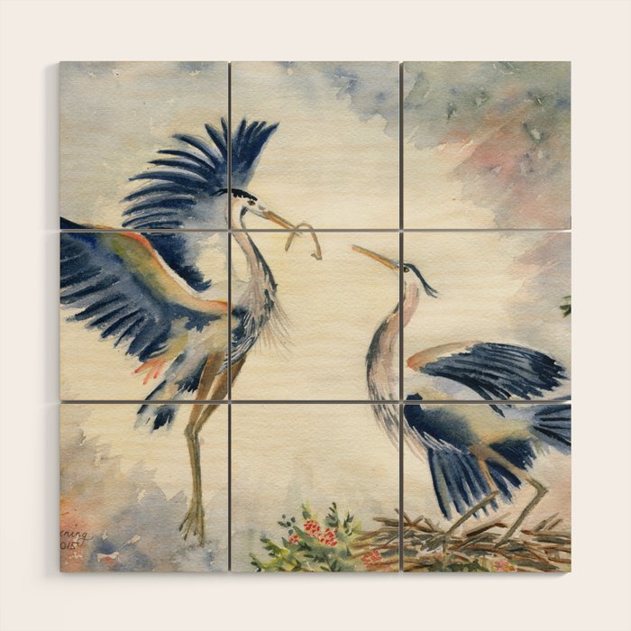 Great Blue Heron Couple Wood Wall Art Gallery Image 1